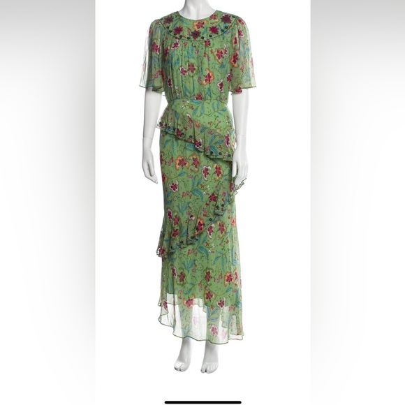 saloni vida green floral dress Women Size 6 Saloni Blue, green, purple Abstract floral Dress main image 1